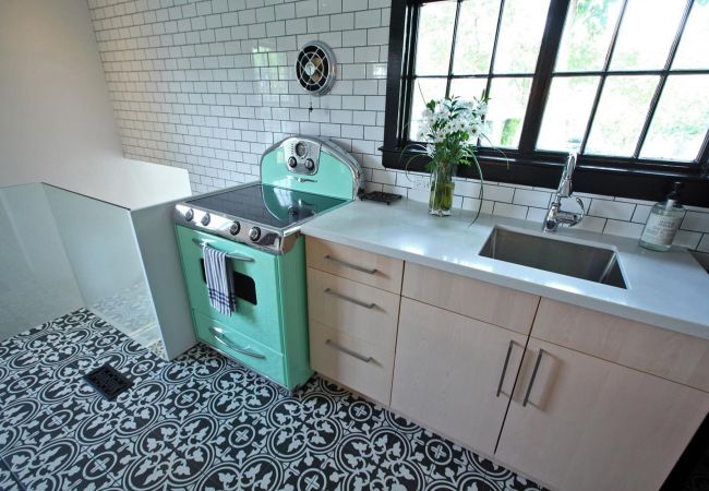 Retro green stove in kitchen at the White House